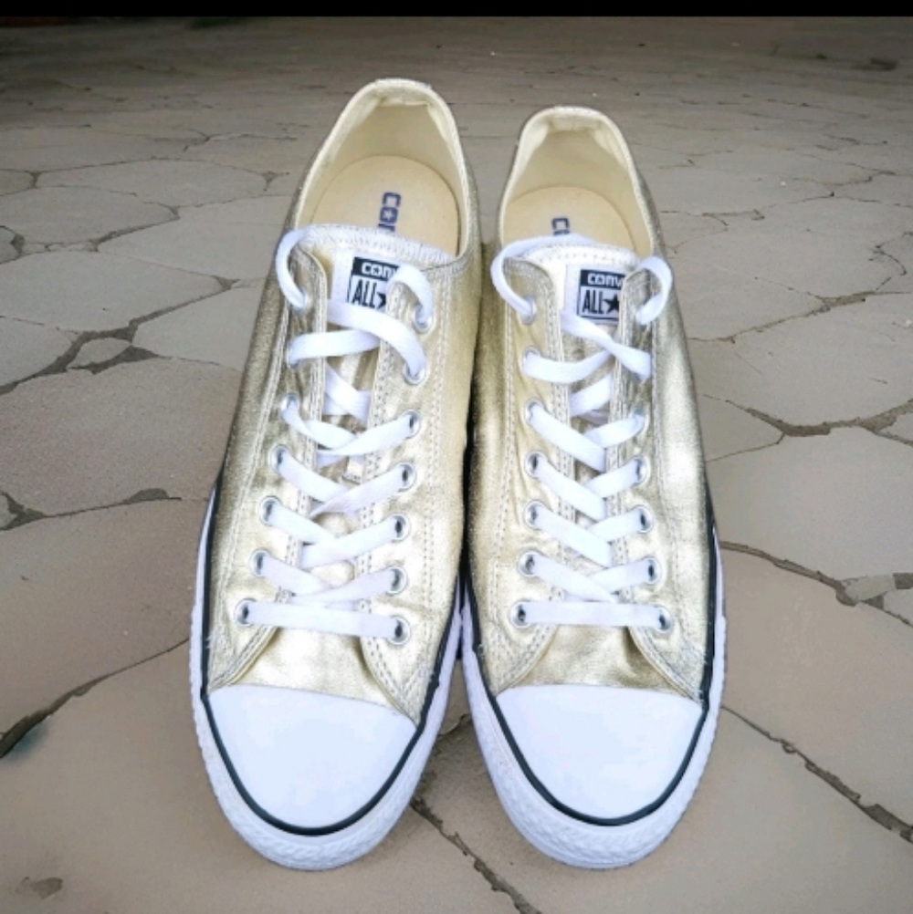 Converse All Star Chuck Taylor Metallic Gold White Sneaker Shoe Men 11 Women 13 - Picture 5 of 12